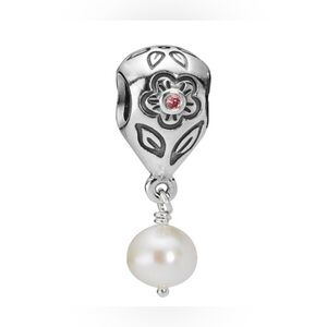 Authentic Pandora Retired Pink Flower Bloom Pearl Dangle S925 Ale Pink Zirconia